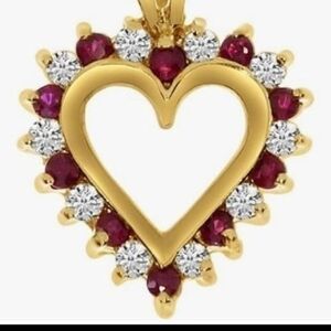 Gold Heart Pendant with Red and White Accents